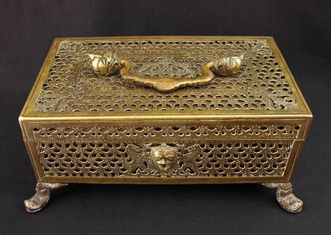 metal indian box with locking lid|Antique Indian Brass Box .